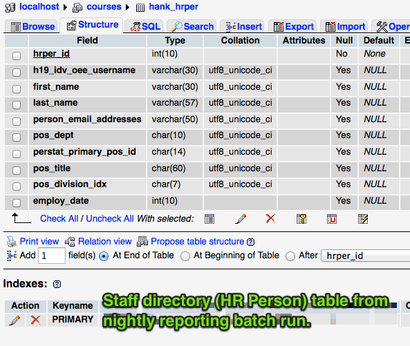 example table in phpMyAdmin